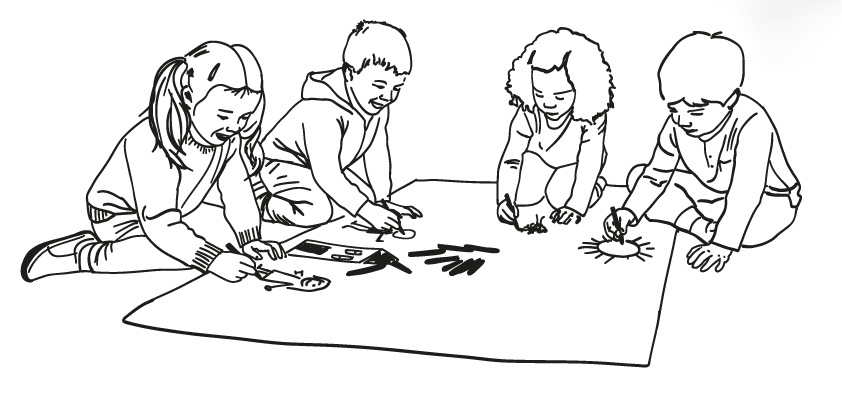 Děti kresl&iacute;c&iacute; na zemi